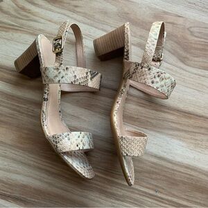 Scarpasa Women’s Block Heel Sandals Beige Snake Strappy Open Toe 39 9 Brazil